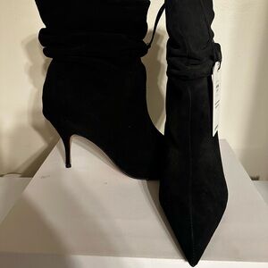 Brian Atwood x Express Suede Black Women's Heeled Boots NWT and box